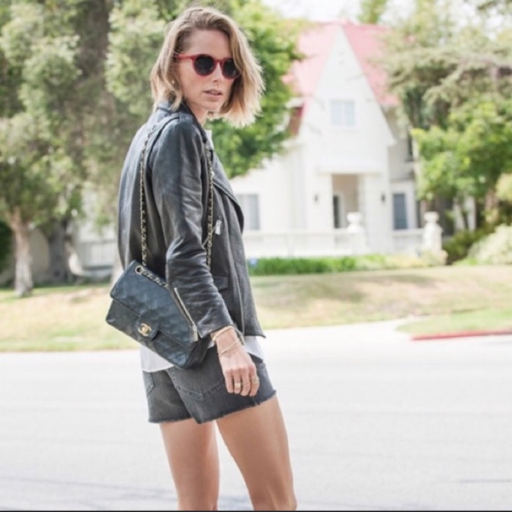 Anine Bing Charcoal Denim Cut-off Shorts